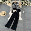 V-neck Cardigan&Vest&Trousers Striped 3Pcs