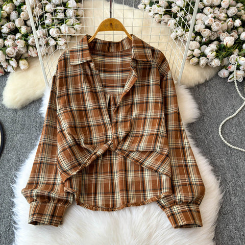 Plaid Shirt&Sleeveless Bottoming 2Pcs