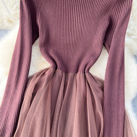 High-end Mesh Patchwork Sweater Dress