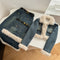 Furry Trim Jacket&Skirt Denim 2Pcs