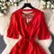 Premium V-neck Hollowed Red Dress