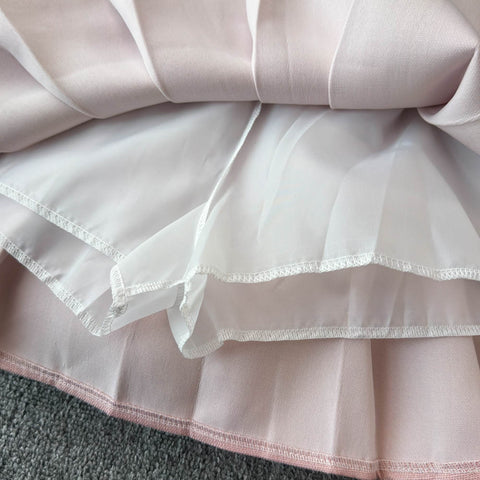 3D Rose Blazer&Pleated Skirt 2Pcs