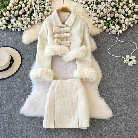 Niche Furry Top&Skirt Tweed 2Pcs