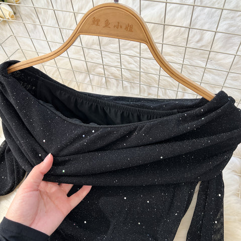 Delicate Sequined Black Fishtail Dress