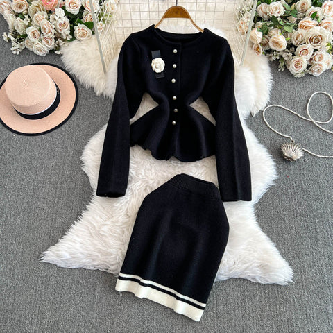 Camellia Cardigan&Skirt Knitted 2PCS