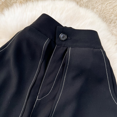 Faux Two-pieces Loose Black Trousers