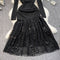 Sequined Mesh Hem Black Knitted Dress