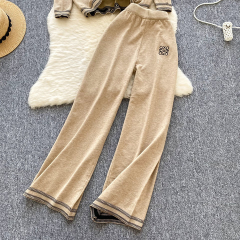 LOGO Embroidered Sweater&Trousers 2Pcs