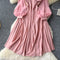 3D Flower Pleated Pink Dress