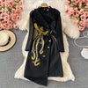 Gold Phoenix Embroidered Black Suit Dress