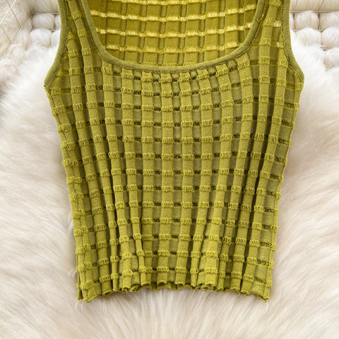 Camisole&Skirt Plaid Knitted 2Pcs