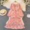 Elegant Round Collar Floral Chiffon Dress