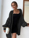 Fashion Striped Thermal Openwork Cardigan