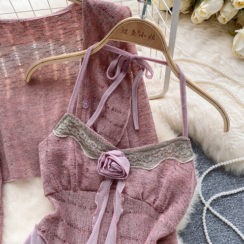 Camisole&Cardigan Ruffled Knit 2Pcs