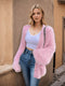 Furry Solid Color Cardigan with Pockets