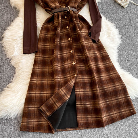Turtleneck Sweater&Plaid Dress 2Pcs