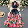 Vintage Colorful Floral Lapel Dress