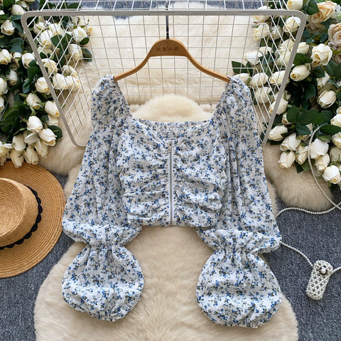 Sweetie Floral Printed Zipped Short Top
