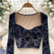 Square Neckline Black Embroidered Top