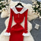 Doll Collar Ruffled Fishtail Knitted Dress