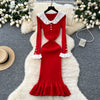 Doll Collar Ruffled Fishtail Knitted Dress