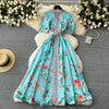 Stand Collar Courtly Floral Dress
