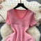 Korean Style V-neck Pink Knitted Dress