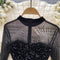 Mesh Patchwork Black Sequined Dress