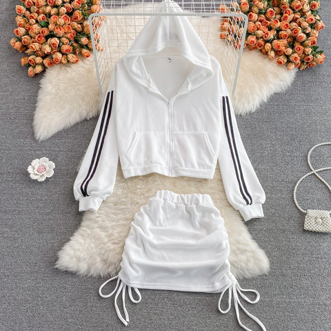 Hoodie&Drawstring Skirt Sportswear 2Pcs