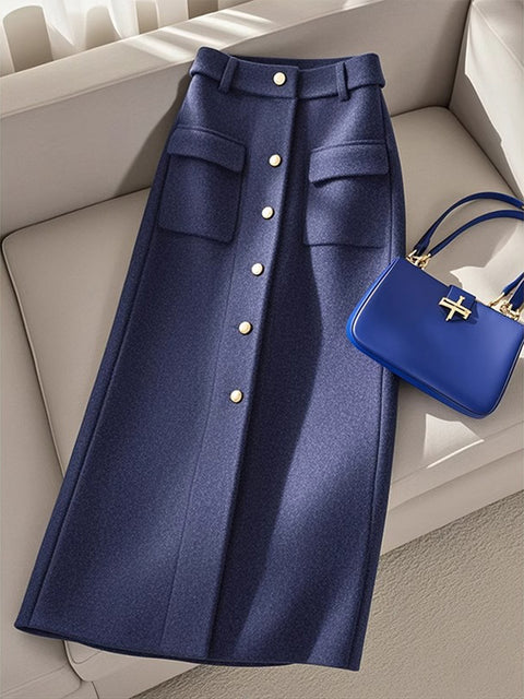 French Style Blue Tweed Half-body Skirt