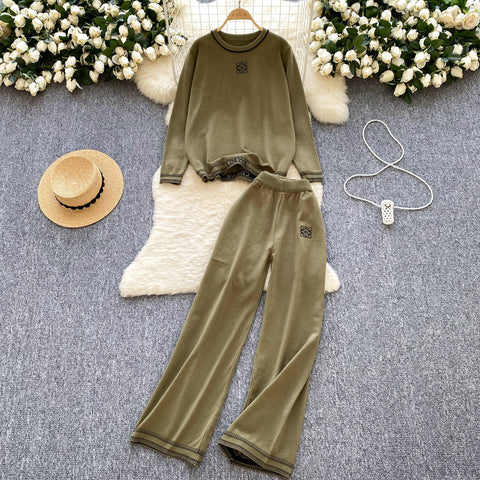 LOGO Embroidered Sweater&Trousers 2Pcs
