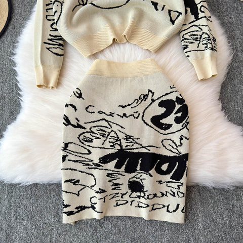 Printed Sweatshirt&Skirt Thermal 2Pcs