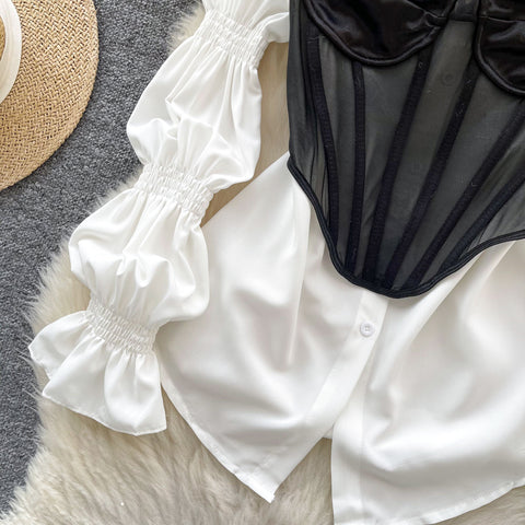 Satin Fishtail Camisole & White Shirt 2Pcs