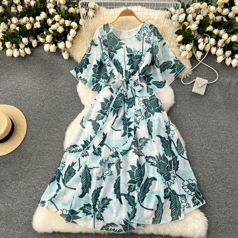 Floral Printed Loose-fit Chiffon Dress