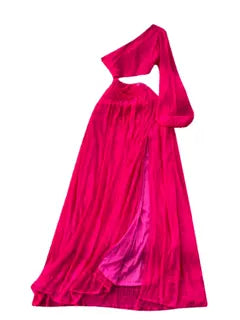 Slant Neckline Hollowed Rose Red Dress