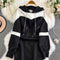 Black&White Drawstring Hooded Dress