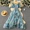 Puffy Sleeve Printed Organza Dress