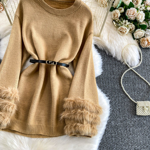 Furry Cuff Sweater with Waistband