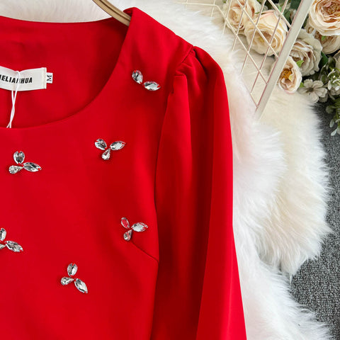 Rhinestone Studded Sweater&Skirt 2Pcs