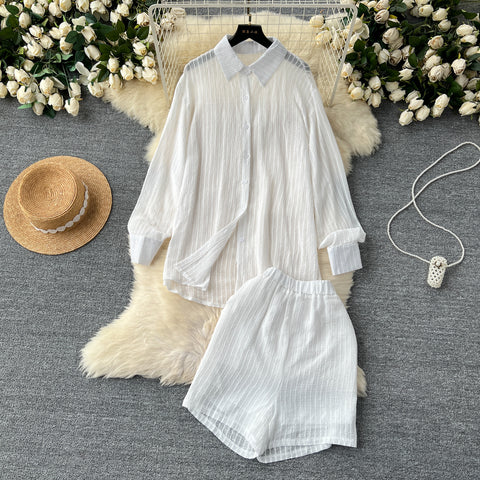 Loose Shirt&Wide-leg Shorts 2Pcs