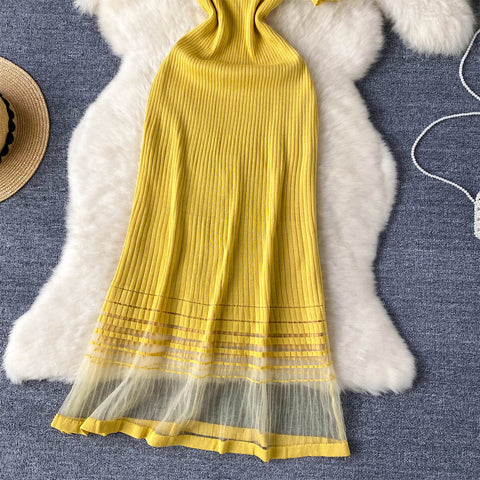 High-end Mesh Patchwork Knitted Dress