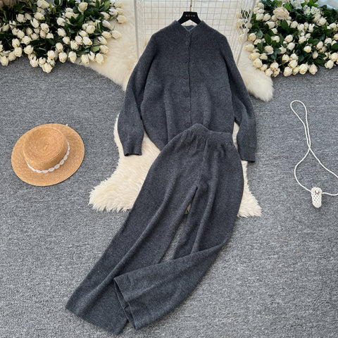 Turtleneck Cardigan&Wide-leg Trousers 2Pcs