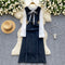 Denim Vest Dress&Bottoming Shirt 2Pcs