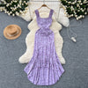 Elegant Ruffled Purple Floral Slip Dress