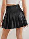 Simple Design PU Leather Pleated Skirt