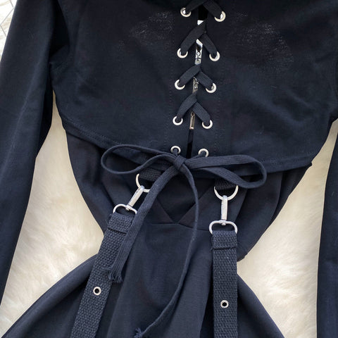 Niche Short Hoodie&Slip Dress 2Pcs