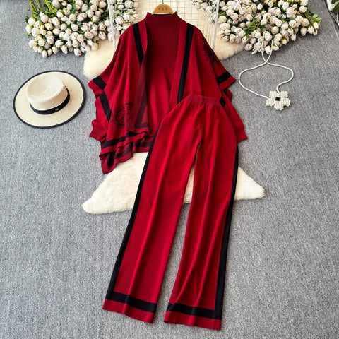 Cardigan&Sweater&Trousers Knitted 3Pcs