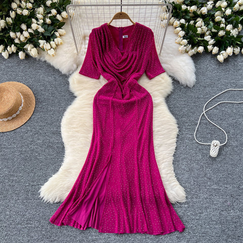Draped Neckline Split Fishtail Dress