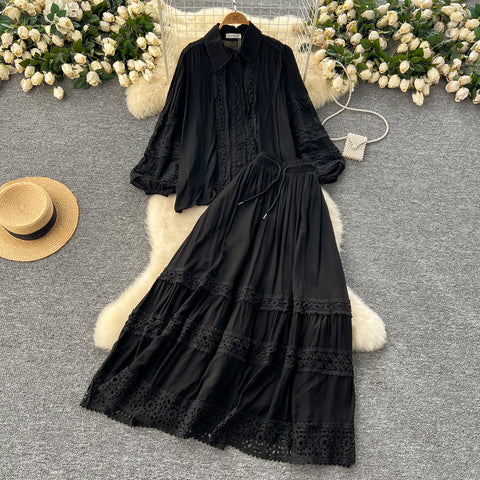 Shirt&Skirt Lace Patchwork 2Pcs
