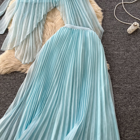 Irregular Design Top & Skirt Fairy Blue 2Pcs